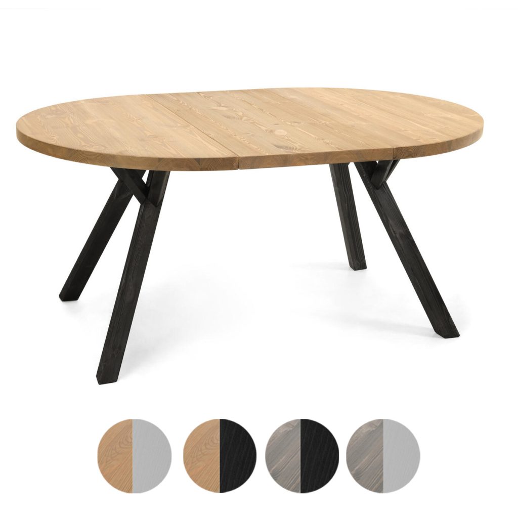 Lana pyöreä mäntykantinen lankkupöytä ø115 cm + 45cm jatkopala