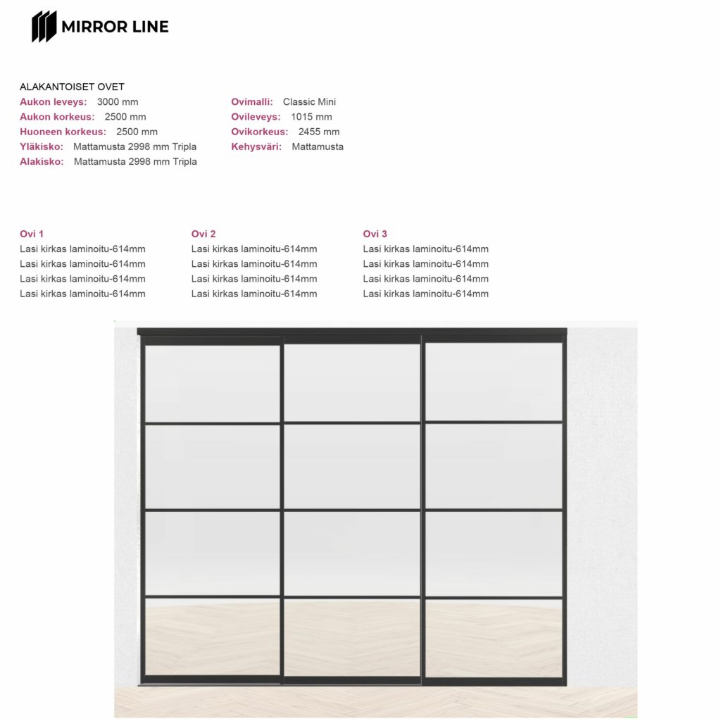 Mirror Line tilanjako-ovet/lasiseinä 300 x 250 cm - Image 2