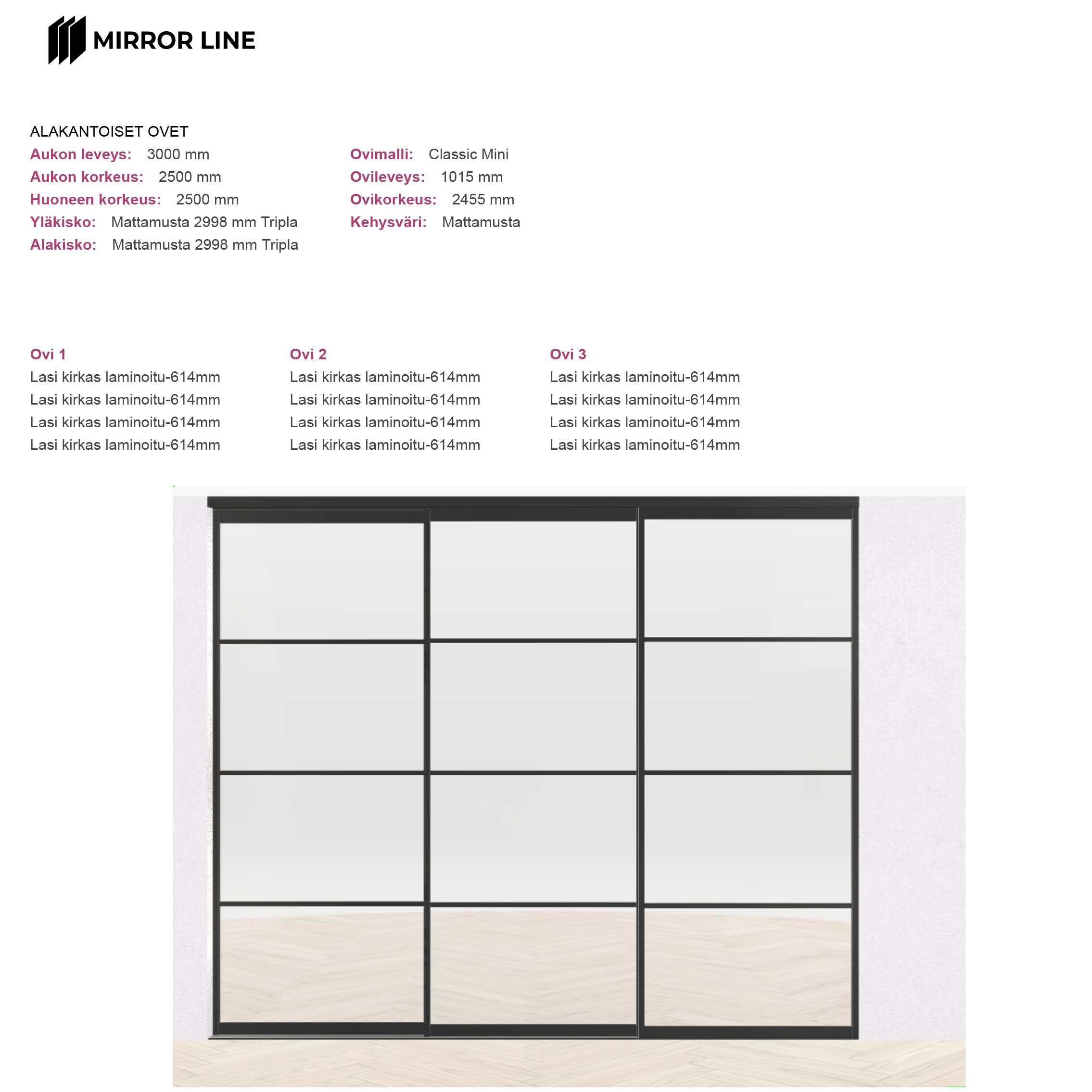 Mirror Line tilanjako-ovet/lasiseinä 300 x 250 cm - Image 2
