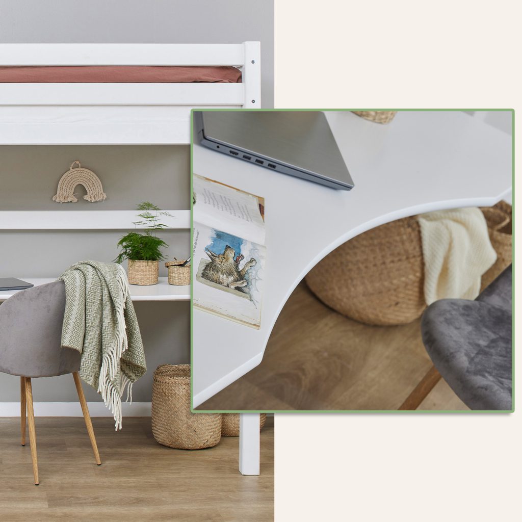 ECO Luxury korkea parvisänky pöydällä ja joustosäleillä 90x200cm - valkoinen - Image 9